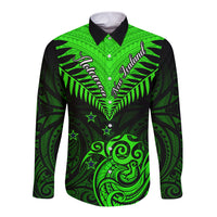 Personalised New Zealand Long Sleeve Button Shirt Aotearoa Maori Kiwi Green Fern - Wonder Print Shop