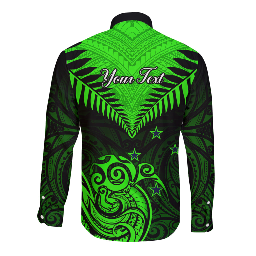 Personalised New Zealand Long Sleeve Button Shirt Aotearoa Maori Kiwi Green Fern - Wonder Print Shop