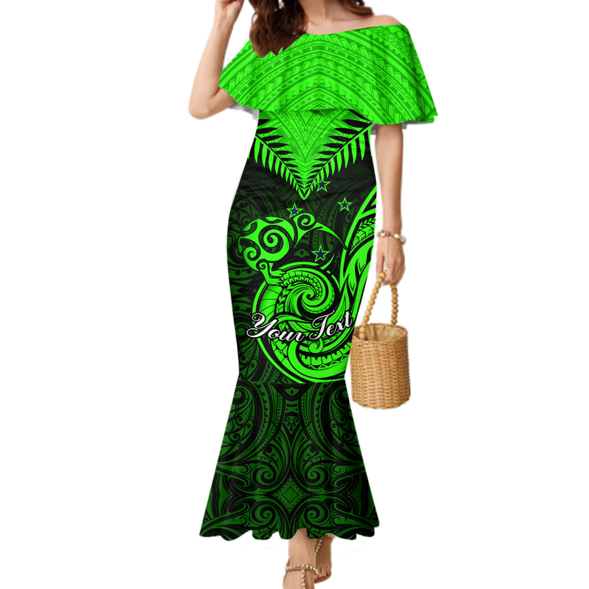 Personalised New Zealand Mermaid Dress Aotearoa Maori Kiwi Green Fern - Wonder Print Shop