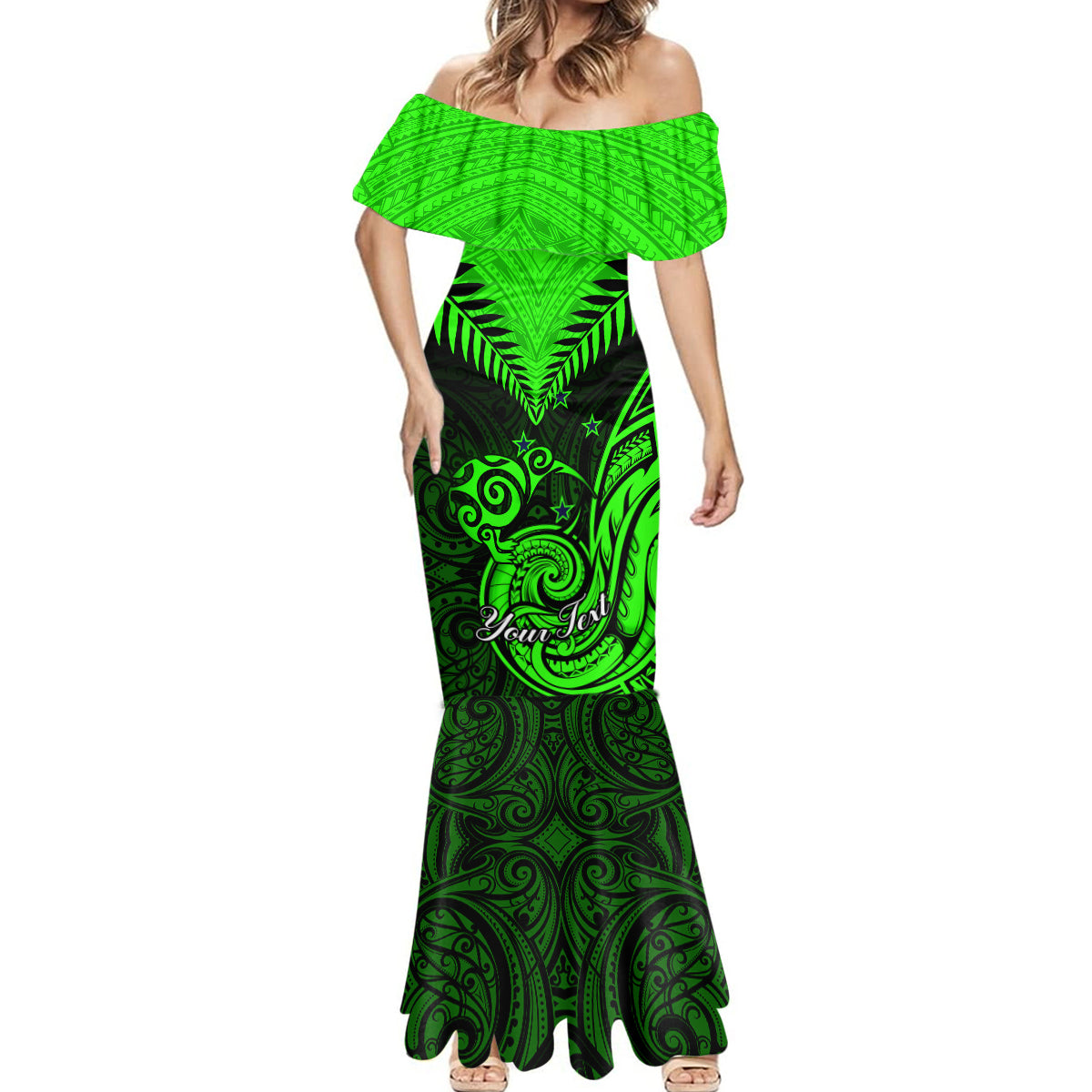 Personalised New Zealand Mermaid Dress Aotearoa Maori Kiwi Green Fern - Wonder Print Shop