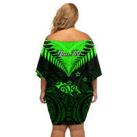 Personalised New Zealand Off Shoulder Short Dress Aotearoa Maori Kiwi Green Fern - Wonder Print Shop