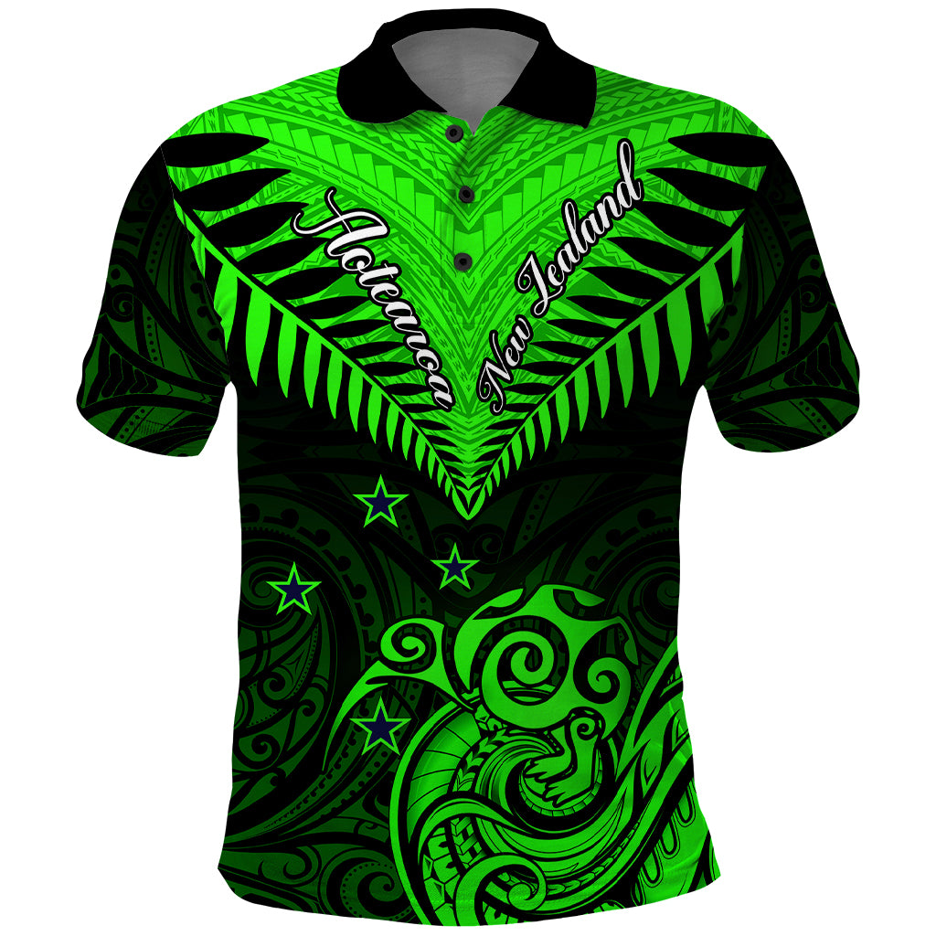 Personalised New Zealand Polo Shirt Aotearoa Maori Kiwi Green Fern - Wonder Print Shop