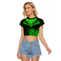 Personalised New Zealand Raglan Cropped T Shirt Aotearoa Maori Kiwi Green Fern - Wonder Print Shop