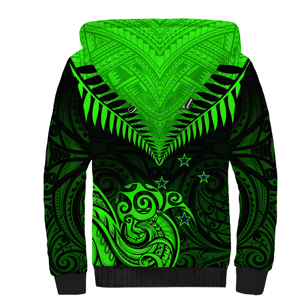 Personalised New Zealand Sherpa Hoodie Aotearoa Maori Kiwi Green Fern - Wonder Print Shop