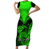 Personalised New Zealand Short Sleeve Bodycon Dress Aotearoa Maori Kiwi Green Fern - Wonder Print Shop