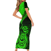 Personalised New Zealand Short Sleeve Bodycon Dress Aotearoa Maori Kiwi Green Fern - Wonder Print Shop