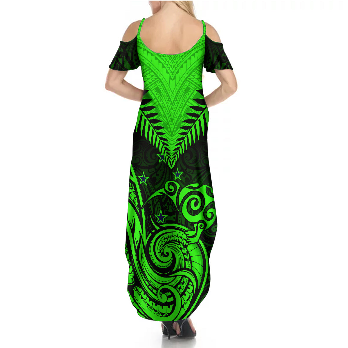 Personalised New Zealand Summer Maxi Dress Aotearoa Maori Kiwi Green Fern - Wonder Print Shop