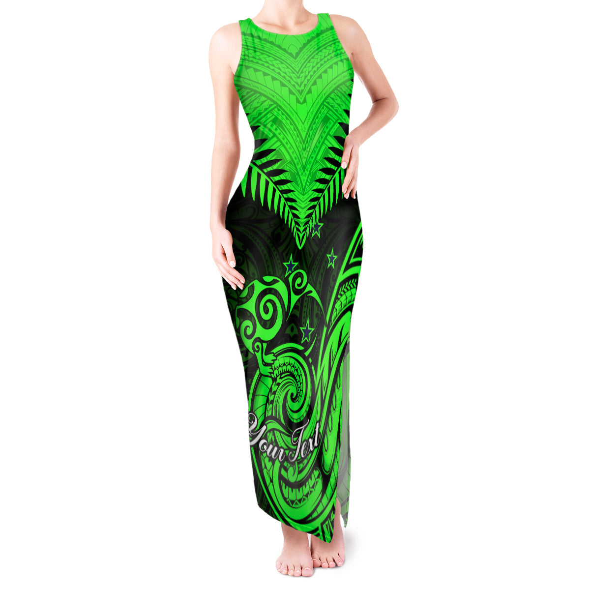 Personalised New Zealand Tank Maxi Dress Aotearoa Maori Kiwi Green Fern - Wonder Print Shop