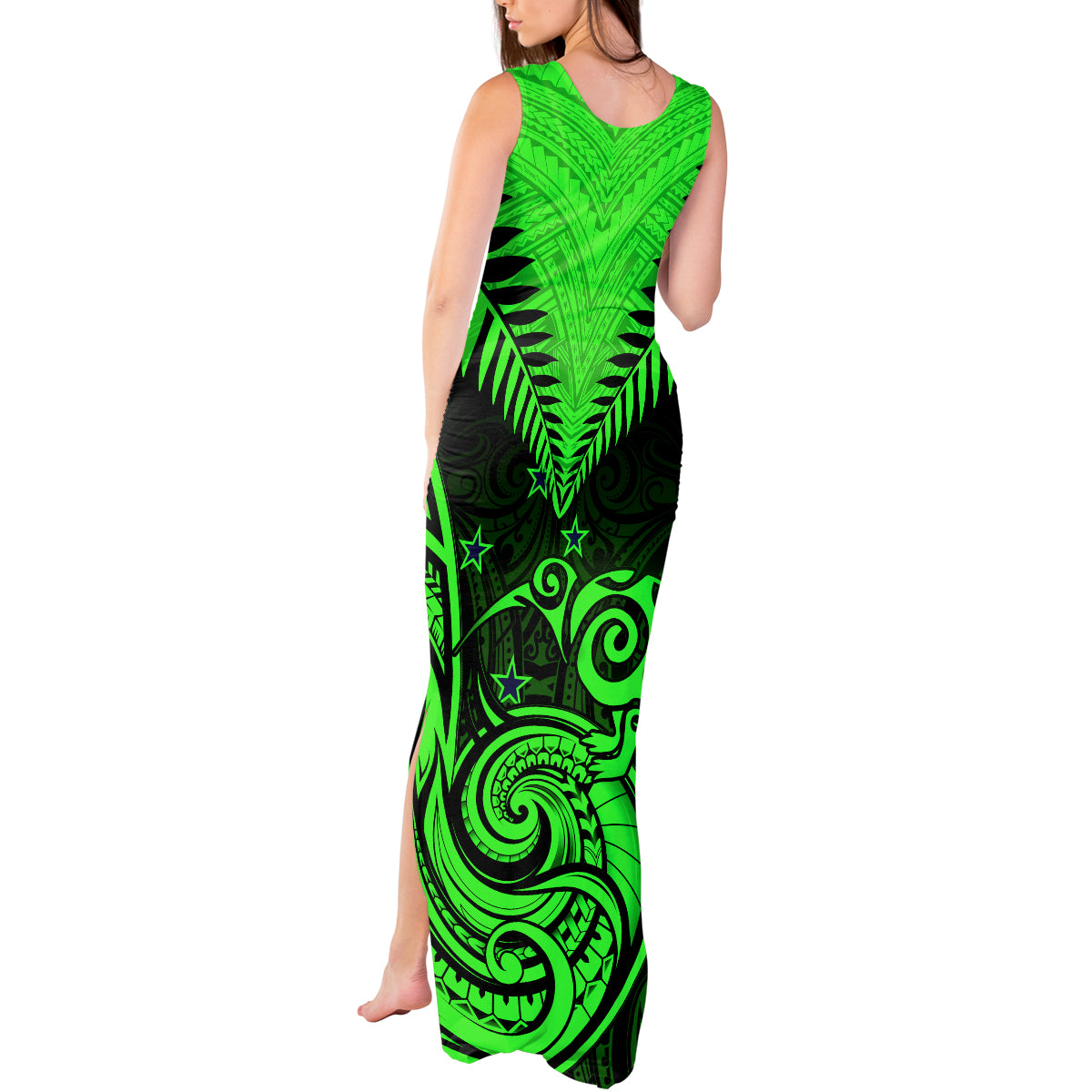 Personalised New Zealand Tank Maxi Dress Aotearoa Maori Kiwi Green Fern - Wonder Print Shop