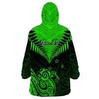 Personalised New Zealand Wearable Blanket Hoodie Aotearoa Maori Kiwi Green Fern - Wonder Print Shop