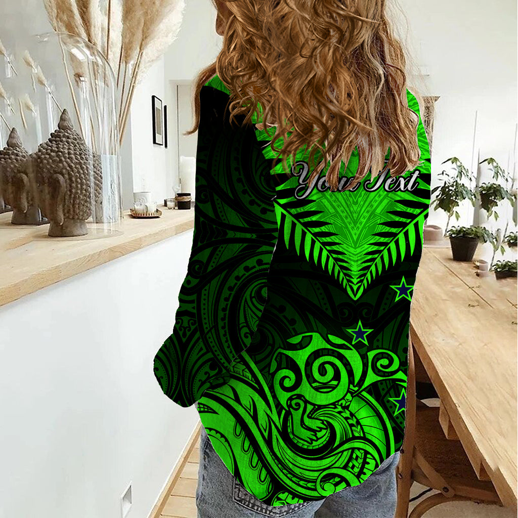Personalised New Zealand Women Casual Shirt Aotearoa Maori Kiwi Green Fern - Wonder Print Shop