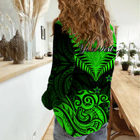 Personalised New Zealand Women Casual Shirt Aotearoa Maori Kiwi Green Fern - Wonder Print Shop