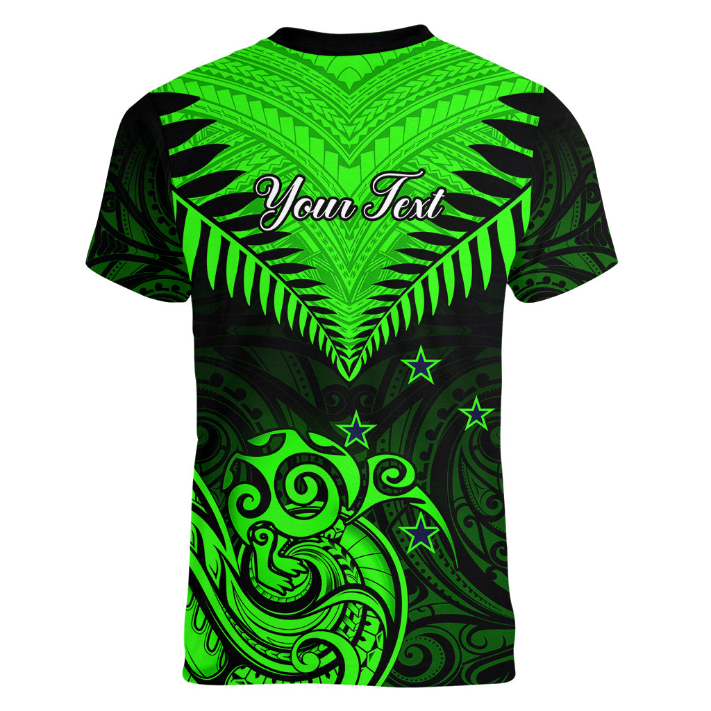 Personalised New Zealand Women V Neck T Shirt Aotearoa Maori Kiwi Green Fern - Wonder Print Shop