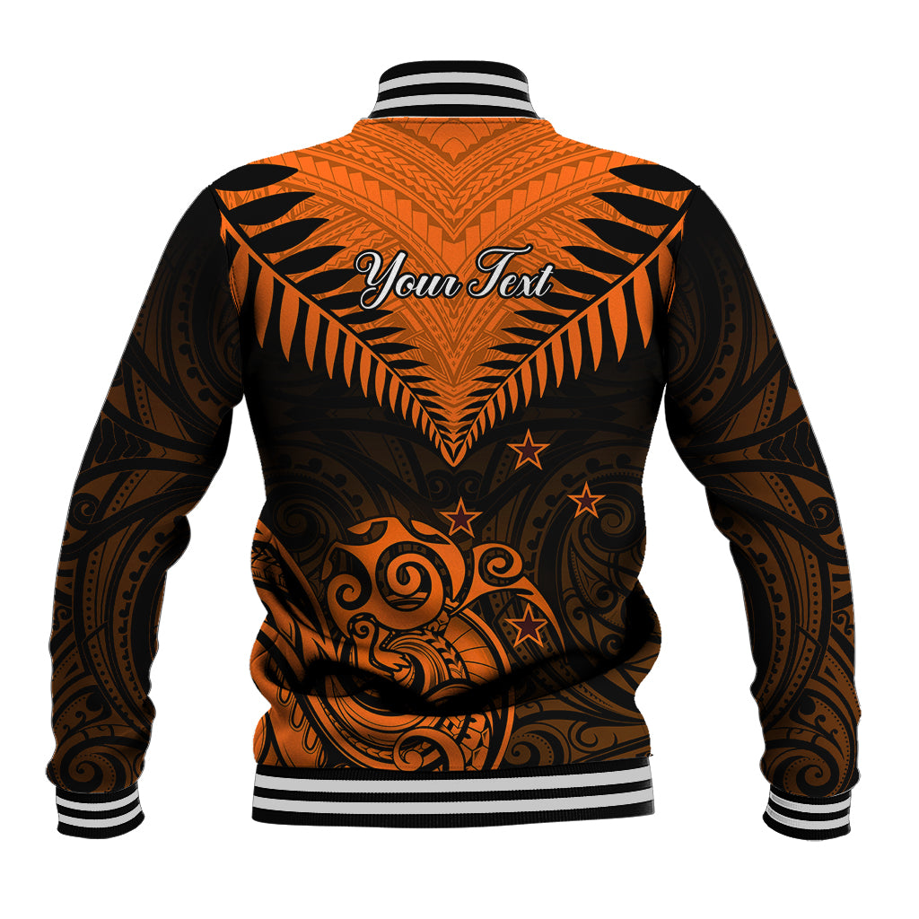 Personalised New Zealand Baseball Jacket Aotearoa Maori Kiwi Orange Fern - Wonder Print Shop
