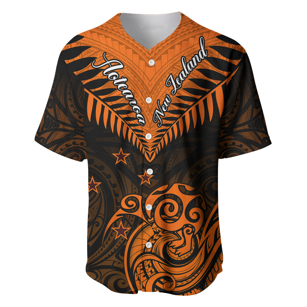 Personalised New Zealand Baseball Jersey Aotearoa Maori Kiwi Orange Fern - Wonder Print Shop
