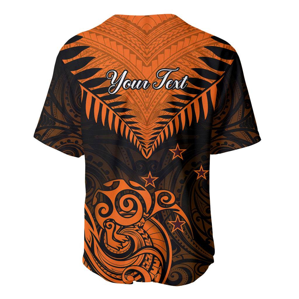 Personalised New Zealand Baseball Jersey Aotearoa Maori Kiwi Orange Fern - Wonder Print Shop