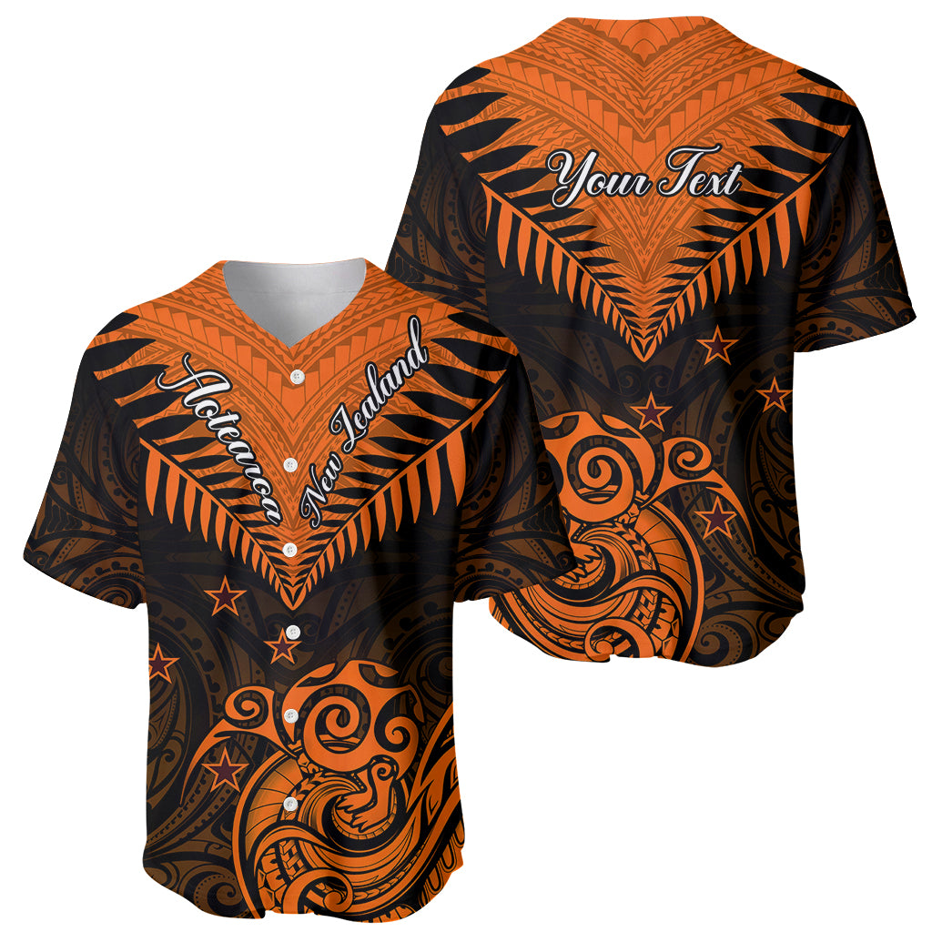 Personalised New Zealand Baseball Jersey Aotearoa Maori Kiwi Orange Fern - Wonder Print Shop