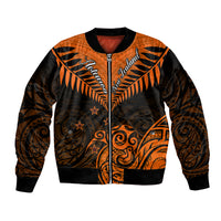 Personalised New Zealand Bomber Jacket Aotearoa Maori Kiwi Orange Fern - Wonder Print Shop