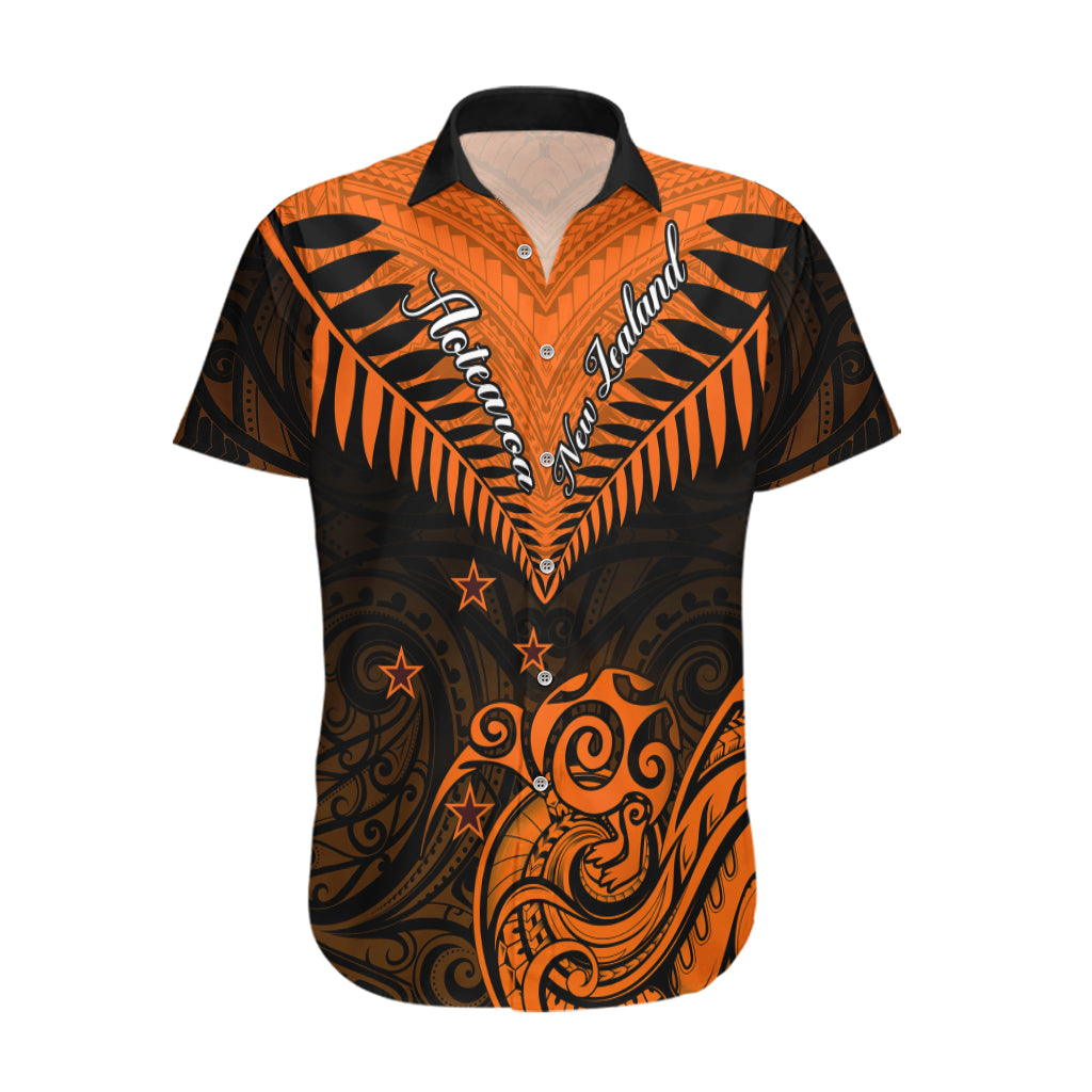 Personalised New Zealand Hawaiian Shirt Aotearoa Maori Kiwi Orange Fern - Wonder Print Shop