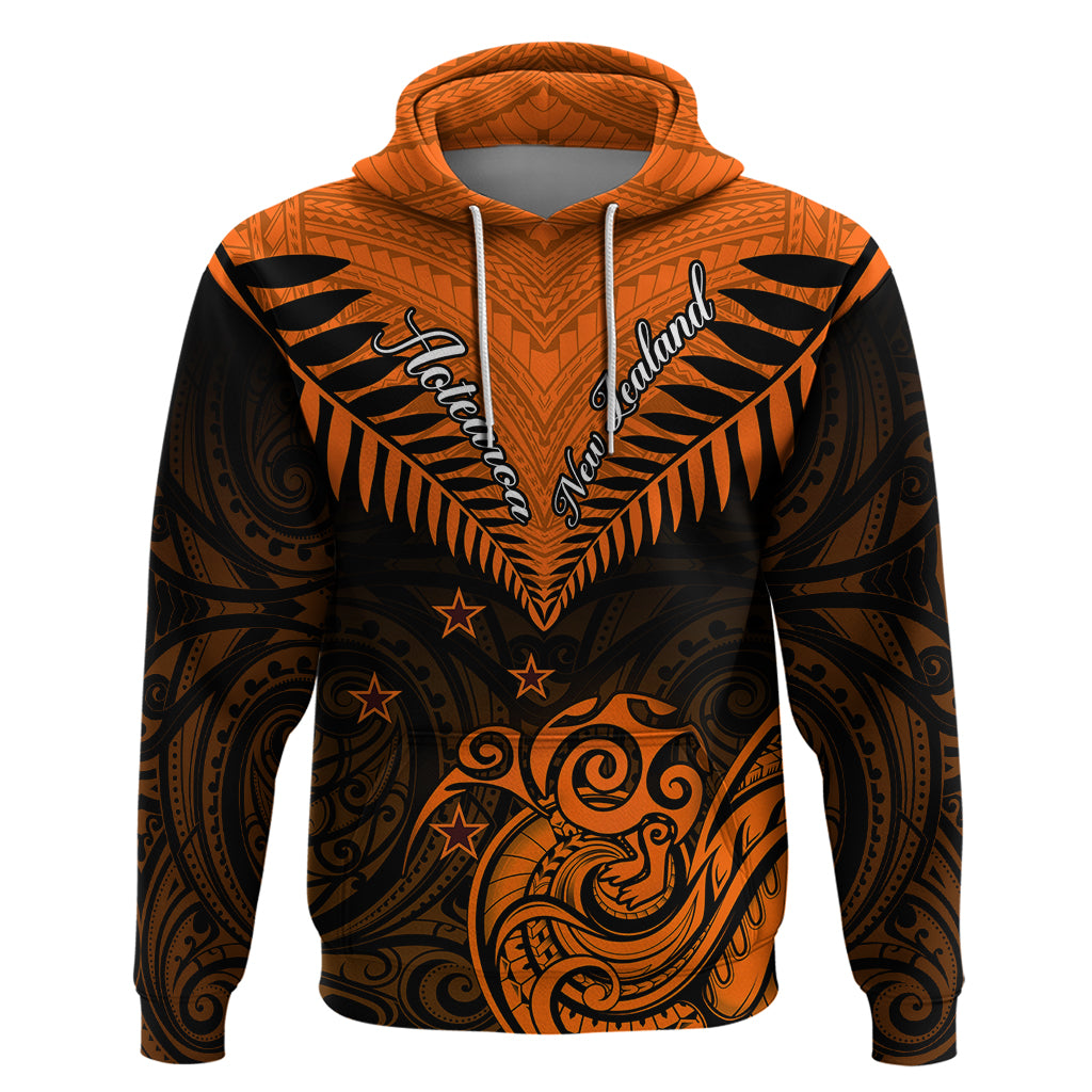 Personalised New Zealand Hoodie Aotearoa Maori Kiwi Orange Fern - Wonder Print Shop