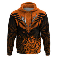 Personalised New Zealand Hoodie Aotearoa Maori Kiwi Orange Fern - Wonder Print Shop