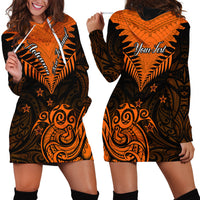 Personalised New Zealand Hoodie Dress Aotearoa Maori Kiwi Orange Fern - Wonder Print Shop