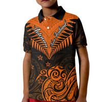 Personalised New Zealand Kid Polo Shirt Aotearoa Maori Kiwi Orange Fern - Wonder Print Shop
