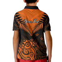 Personalised New Zealand Kid Polo Shirt Aotearoa Maori Kiwi Orange Fern - Wonder Print Shop