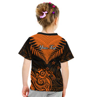 Personalised New Zealand Kid T Shirt Aotearoa Maori Kiwi Orange Fern - Wonder Print Shop