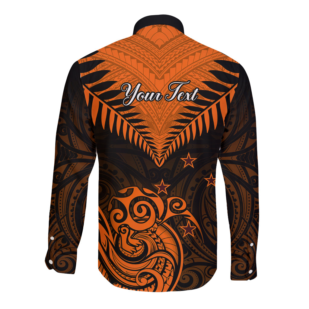 Personalised New Zealand Long Sleeve Button Shirt Aotearoa Maori Kiwi Orange Fern - Wonder Print Shop