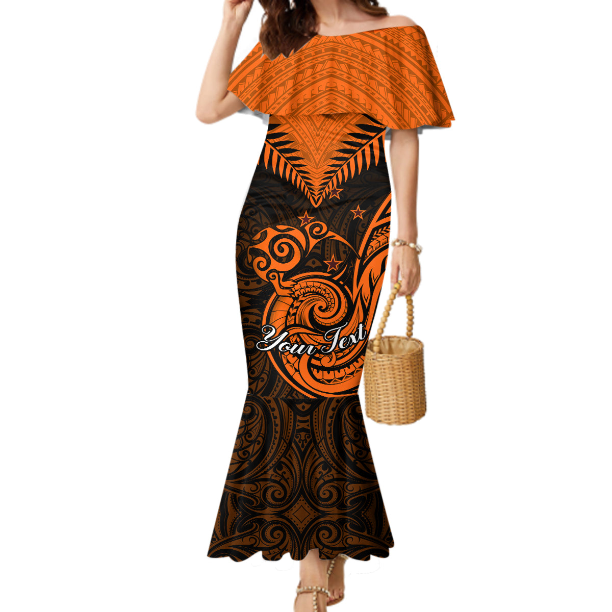 Personalised New Zealand Mermaid Dress Aotearoa Maori Kiwi Orange Fern - Wonder Print Shop
