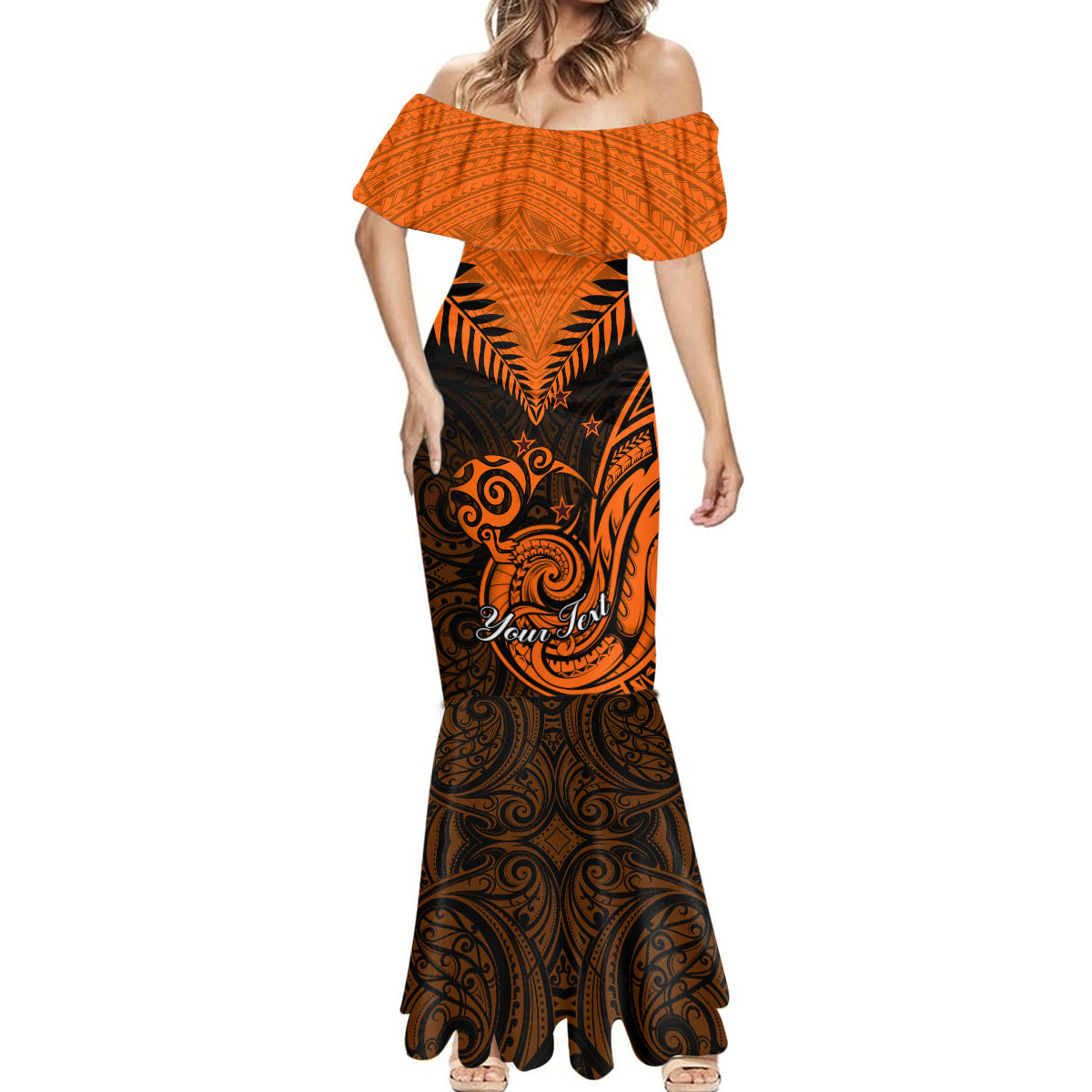 Personalised New Zealand Mermaid Dress Aotearoa Maori Kiwi Orange Fern - Wonder Print Shop
