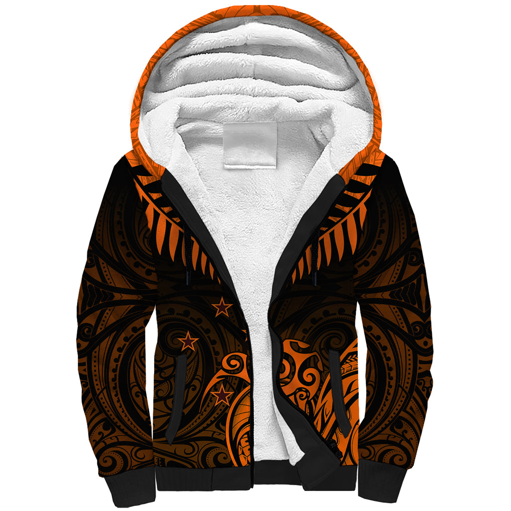 Personalised New Zealand Sherpa Hoodie Aotearoa Maori Kiwi Orange Fern - Wonder Print Shop