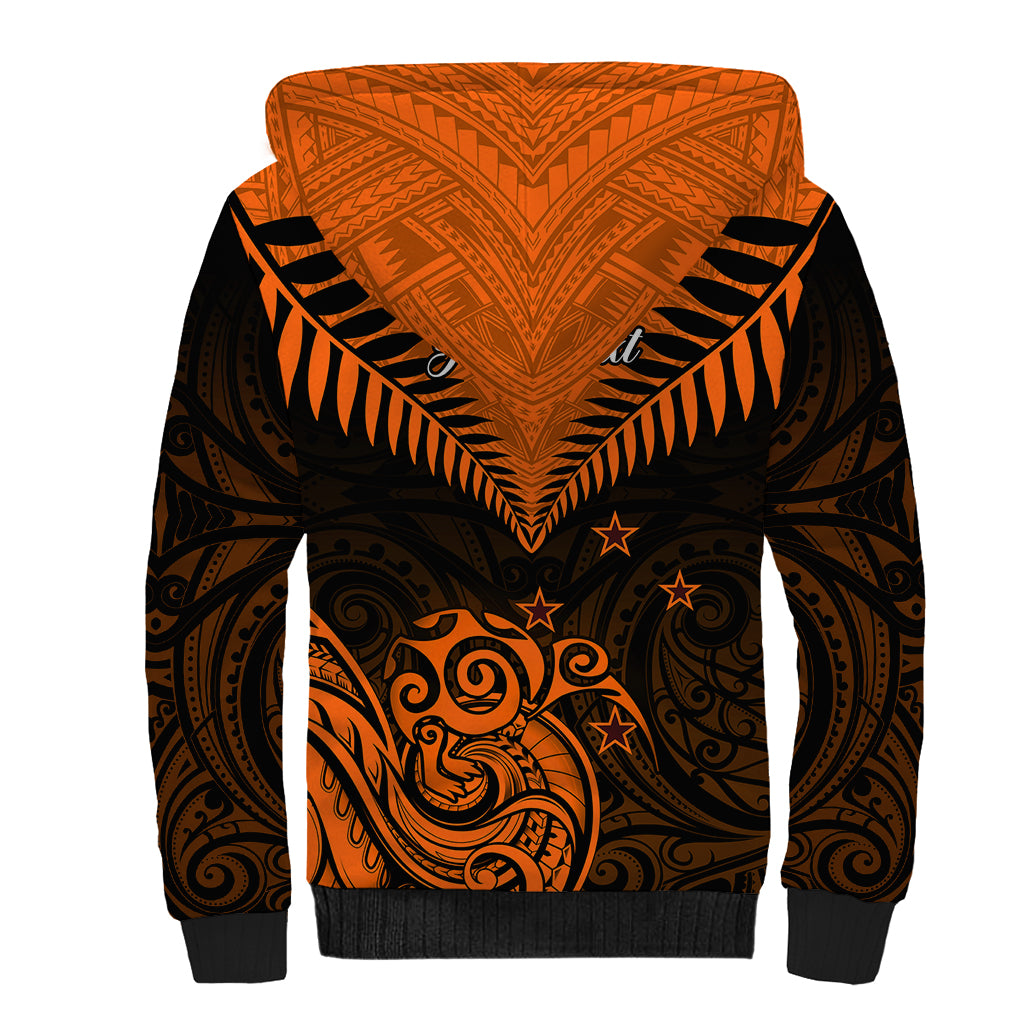 Personalised New Zealand Sherpa Hoodie Aotearoa Maori Kiwi Orange Fern - Wonder Print Shop