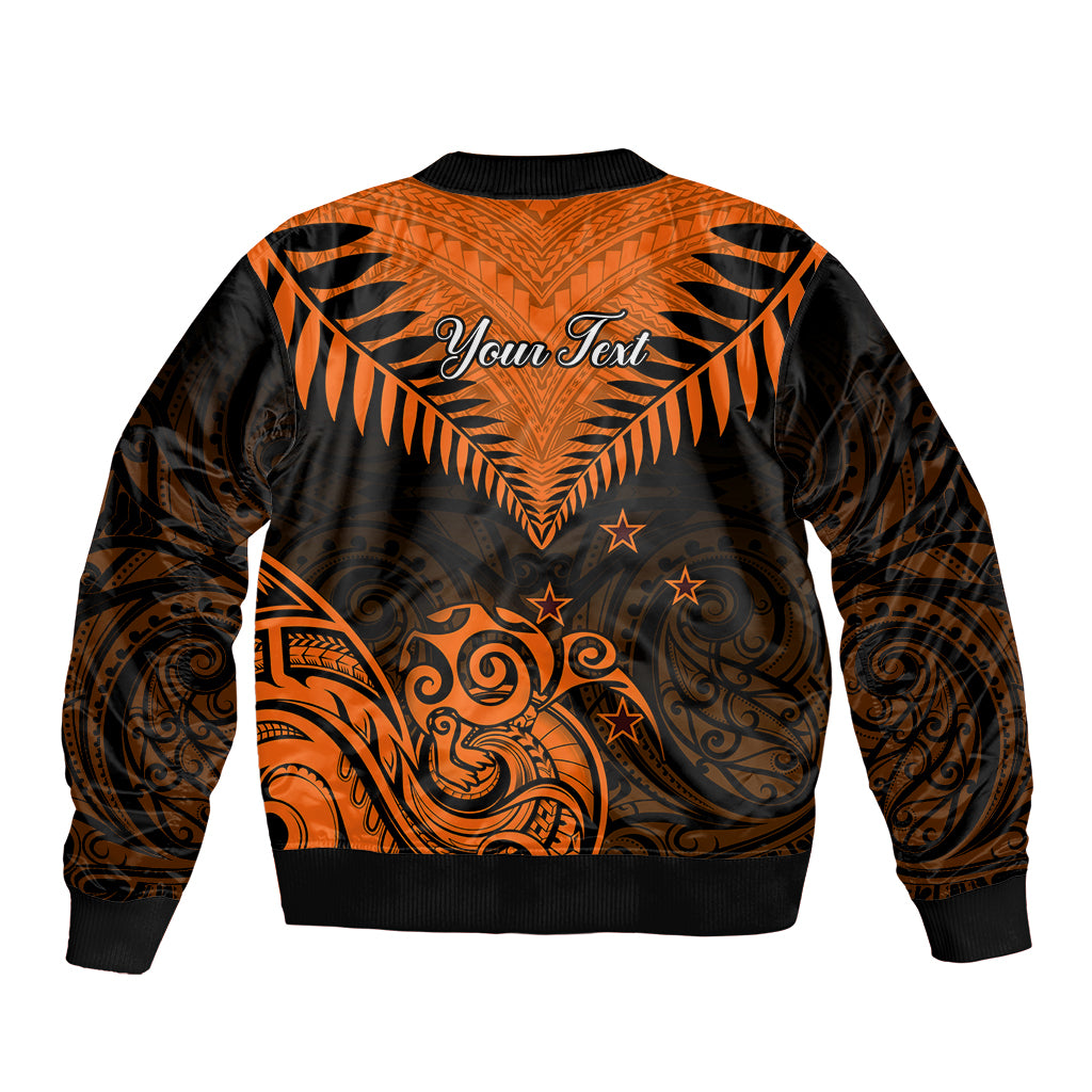 Personalised New Zealand Sleeve Zip Bomber Jacket Aotearoa Maori Kiwi Orange Fern - Wonder Print Shop