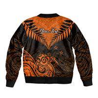 Personalised New Zealand Sleeve Zip Bomber Jacket Aotearoa Maori Kiwi Orange Fern - Wonder Print Shop