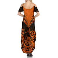 Personalised New Zealand Summer Maxi Dress Aotearoa Maori Kiwi Orange Fern - Wonder Print Shop