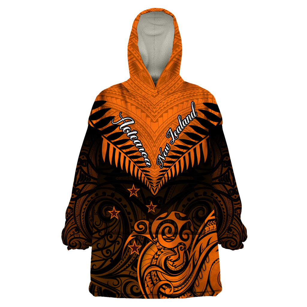 Personalised New Zealand Wearable Blanket Hoodie Aotearoa Maori Kiwi Orange Fern - Wonder Print Shop