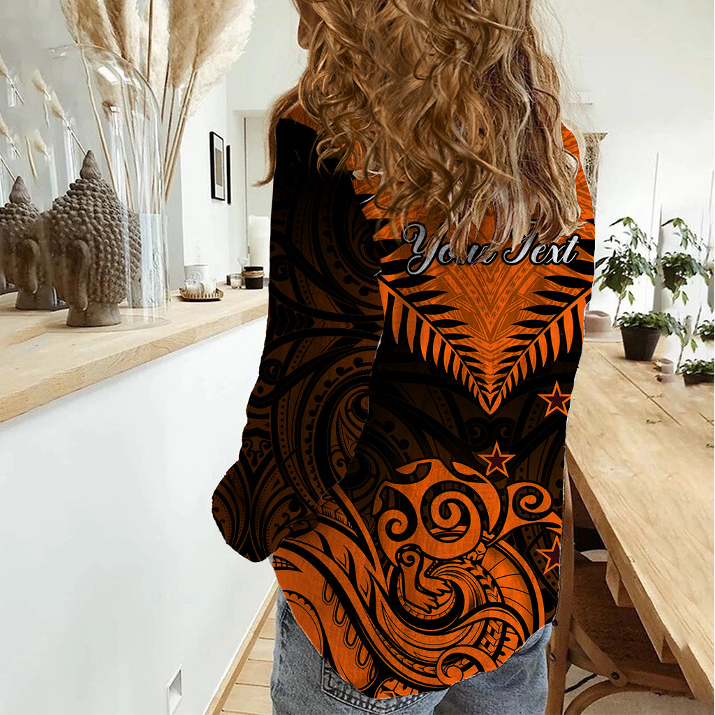 Personalised New Zealand Women Casual Shirt Aotearoa Maori Kiwi Orange Fern - Wonder Print Shop