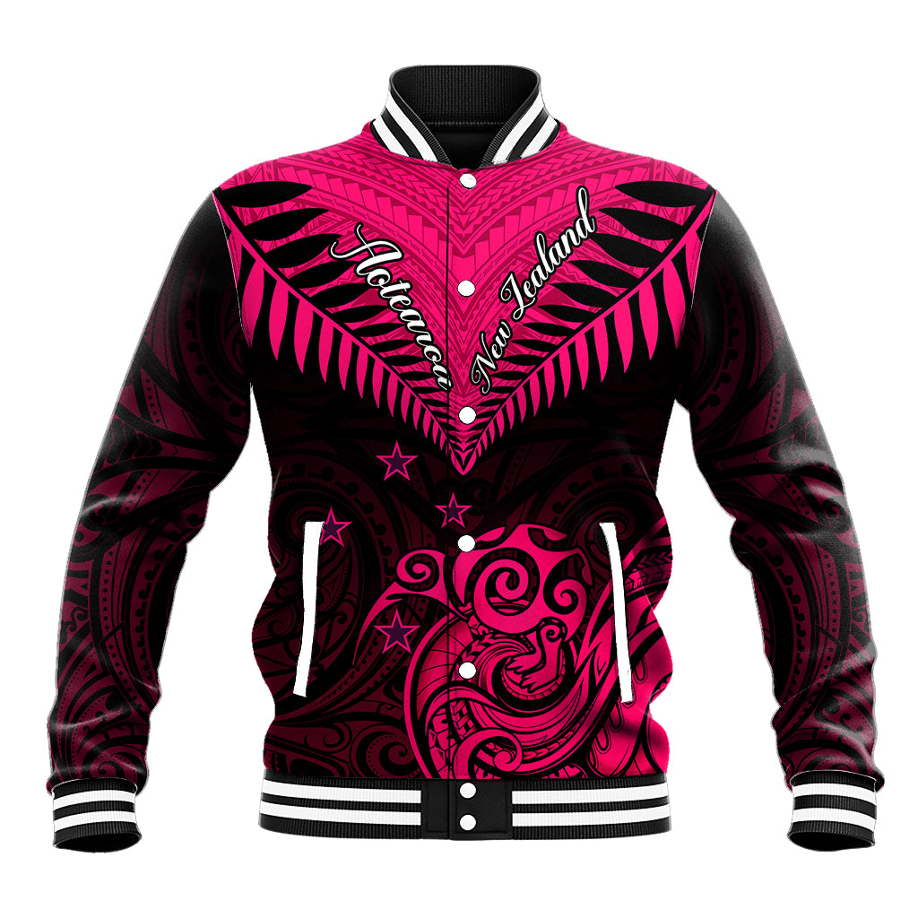 Personalised Aotearoa Baseball Jacket Maori Kiwi Pink Fern - Wonder Print Shop