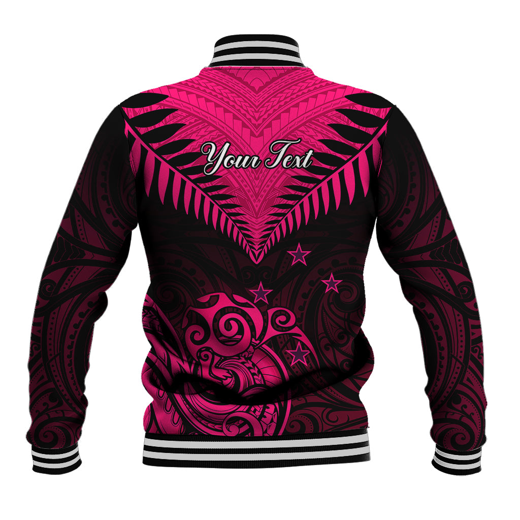 Personalised Aotearoa Baseball Jacket Maori Kiwi Pink Fern - Wonder Print Shop