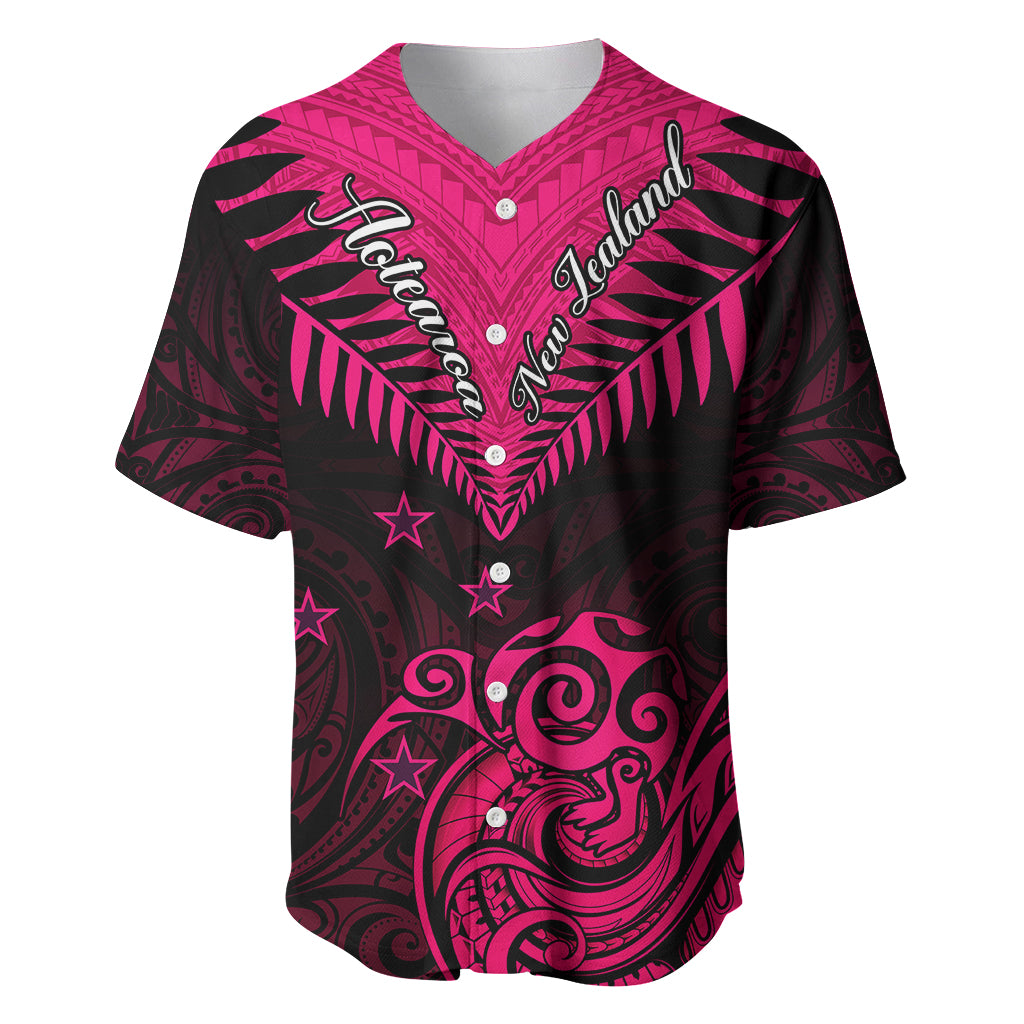 Personalised Aotearoa Baseball Jersey Maori Kiwi Pink Fern - Wonder Print Shop