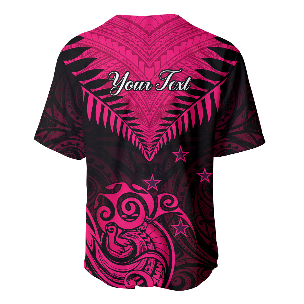 Personalised Aotearoa Baseball Jersey Maori Kiwi Pink Fern - Wonder Print Shop