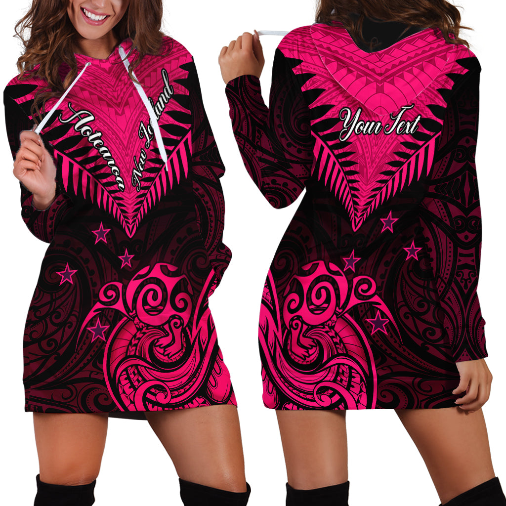 Personalised Aotearoa Hoodie Dress Maori Kiwi Pink Fern - Wonder Print Shop