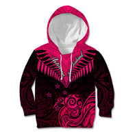 Personalised Aotearoa Kid Hoodie Maori Kiwi Pink Fern - Wonder Print Shop