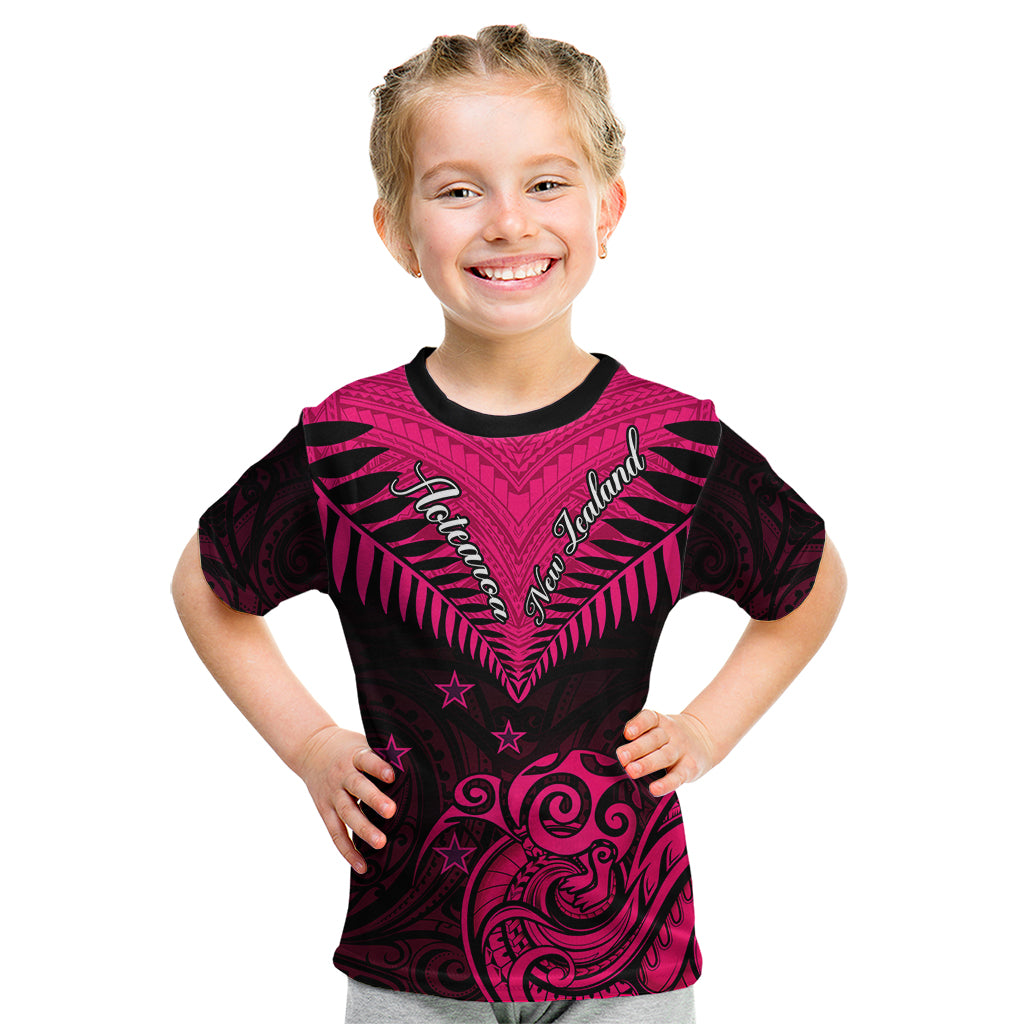 Personalised Aotearoa Kid T Shirt Maori Kiwi Pink Fern - Wonder Print Shop