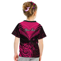 Personalised Aotearoa Kid T Shirt Maori Kiwi Pink Fern - Wonder Print Shop