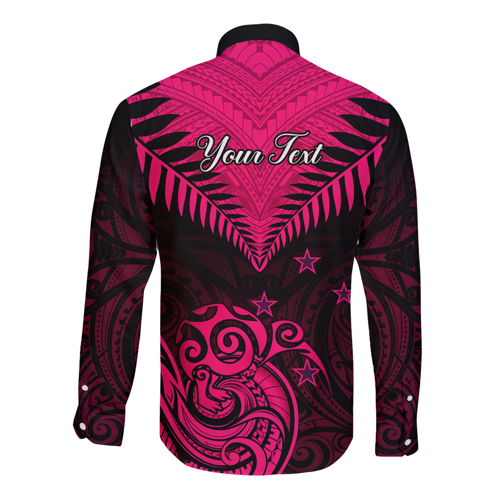 Personalised Aotearoa Long Sleeve Button Shirt Maori Kiwi Pink Fern - Wonder Print Shop