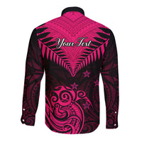 Personalised Aotearoa Long Sleeve Button Shirt Maori Kiwi Pink Fern - Wonder Print Shop