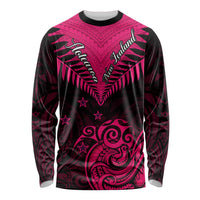 Personalised Aotearoa Long Sleeve Shirt Maori Kiwi Pink Fern LT01